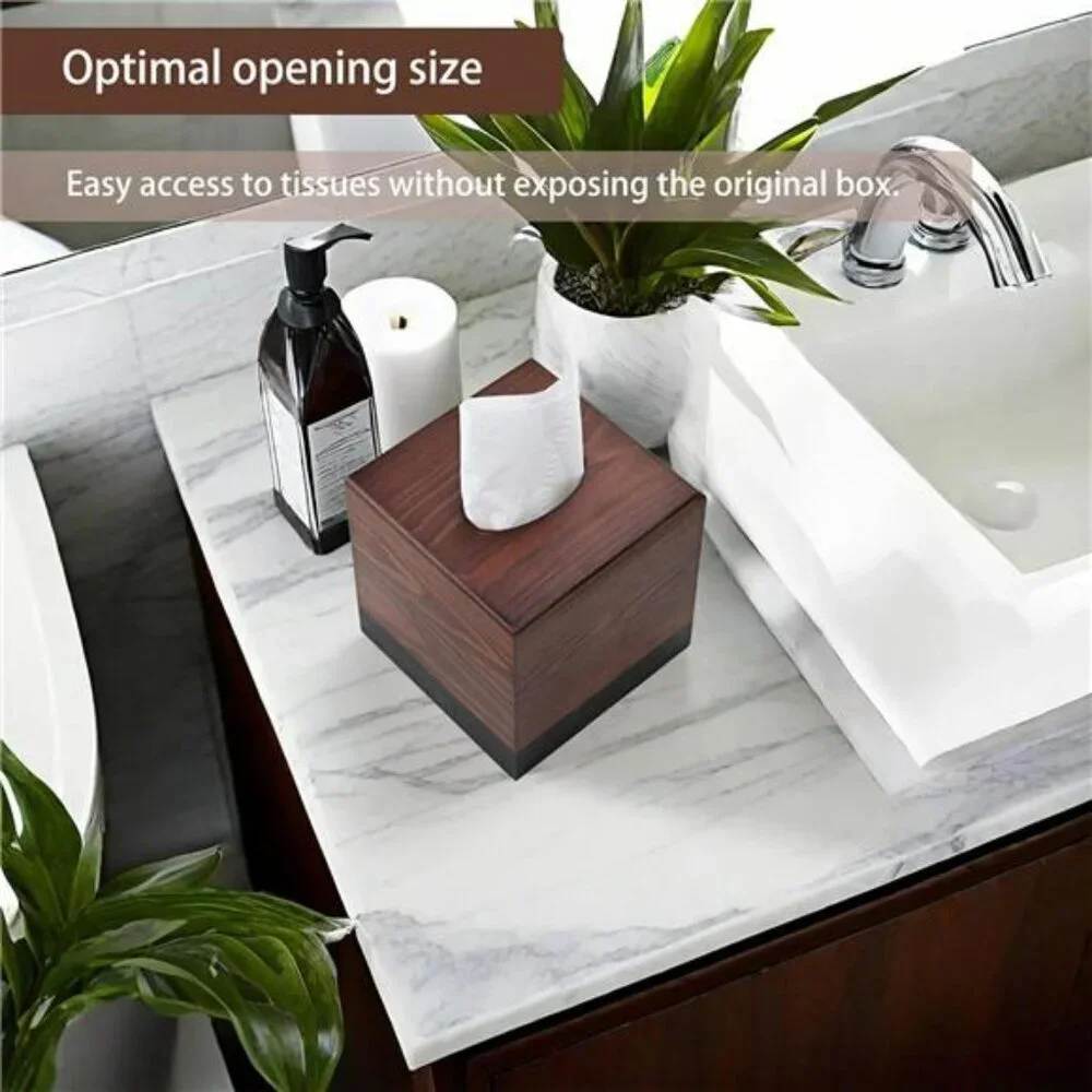 Wood tissue box cover square wooden tissue holder bathroom bedroom table decor